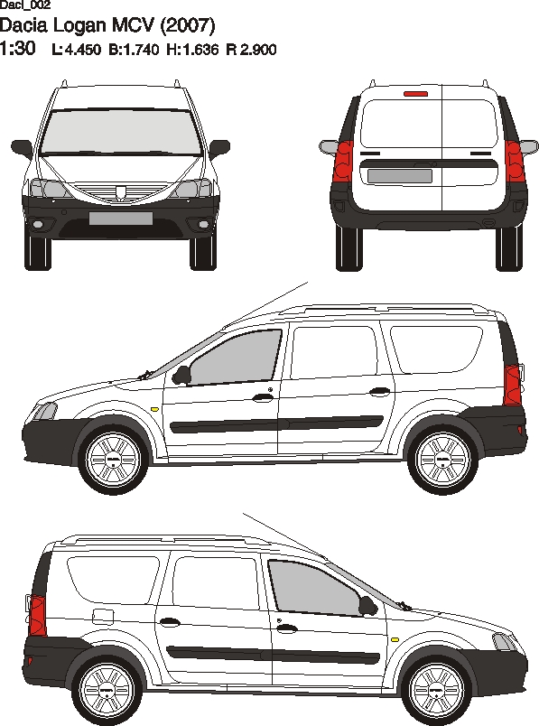 Чертеж Габаритный чертеж автомобиля Лада Ларгус фургон (Dacia/Renault Logan MCV)