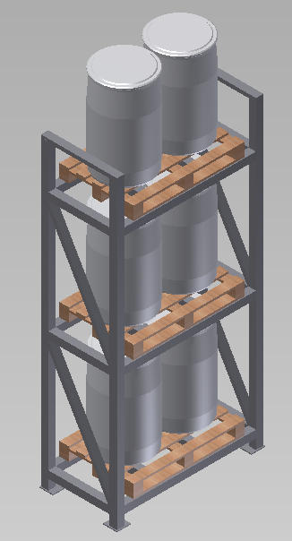 3D модель Стеллаж однорядный с бочками