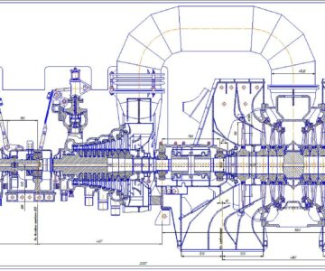 Чертеж Продольный разрез турбины К-200-130