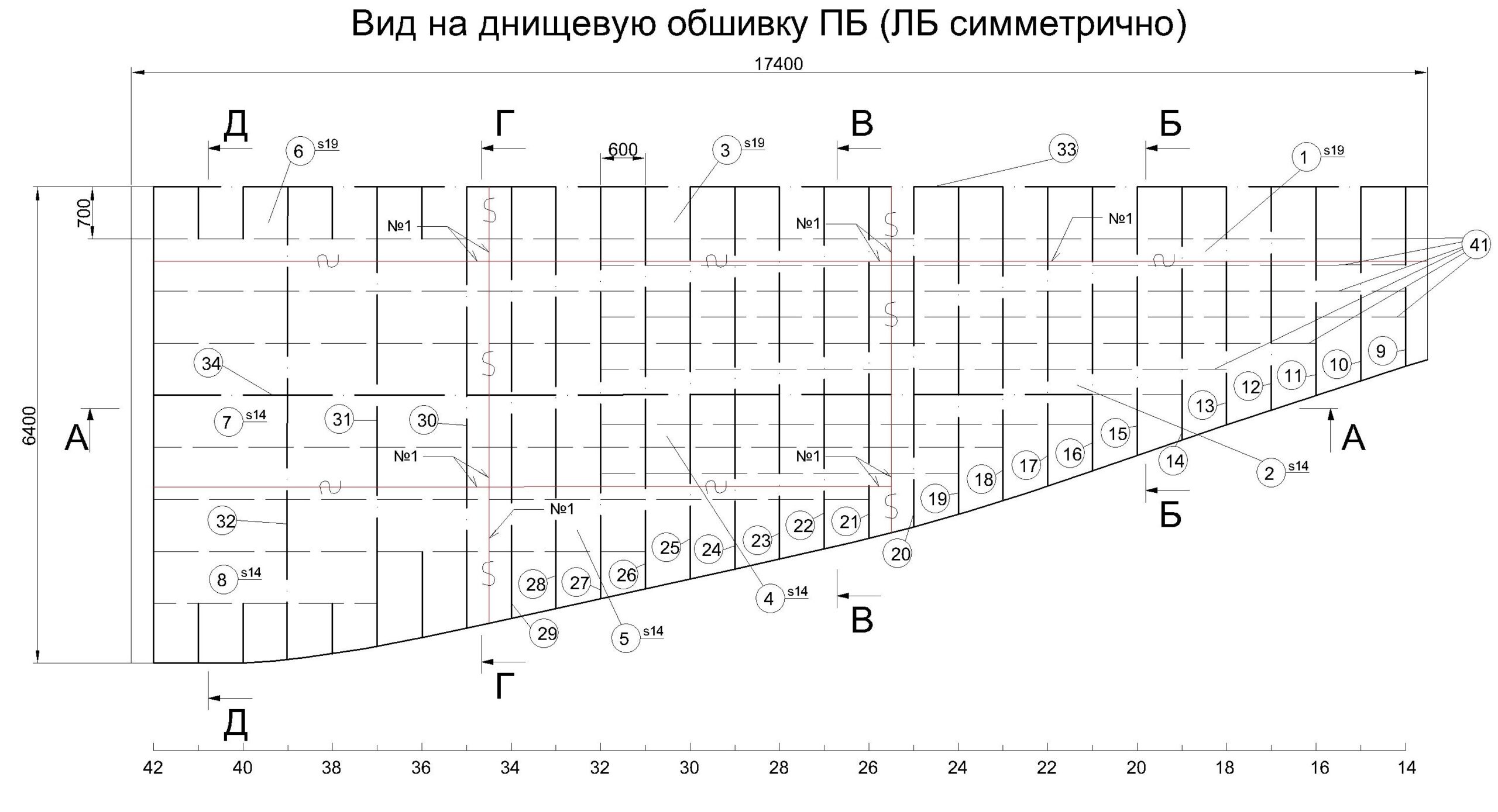 Чертеж Днищевая секция сухогрузного судна