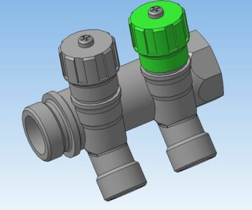 3D модель Коллектор 3/4" с 2 регулируемыми вентилями 1/2"