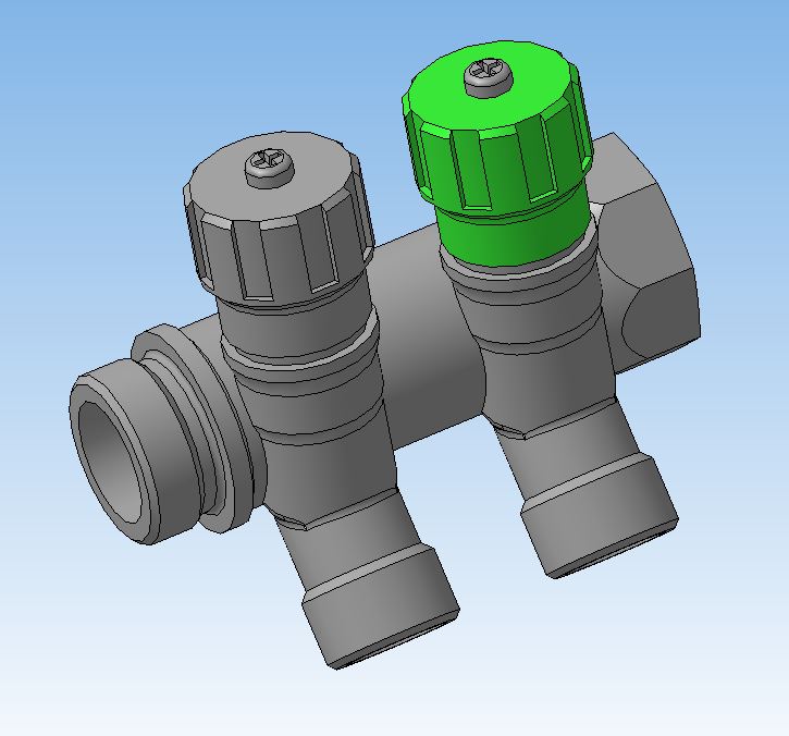 3D модель Коллектор 3/4" с 2 регулируемыми вентилями 1/2"