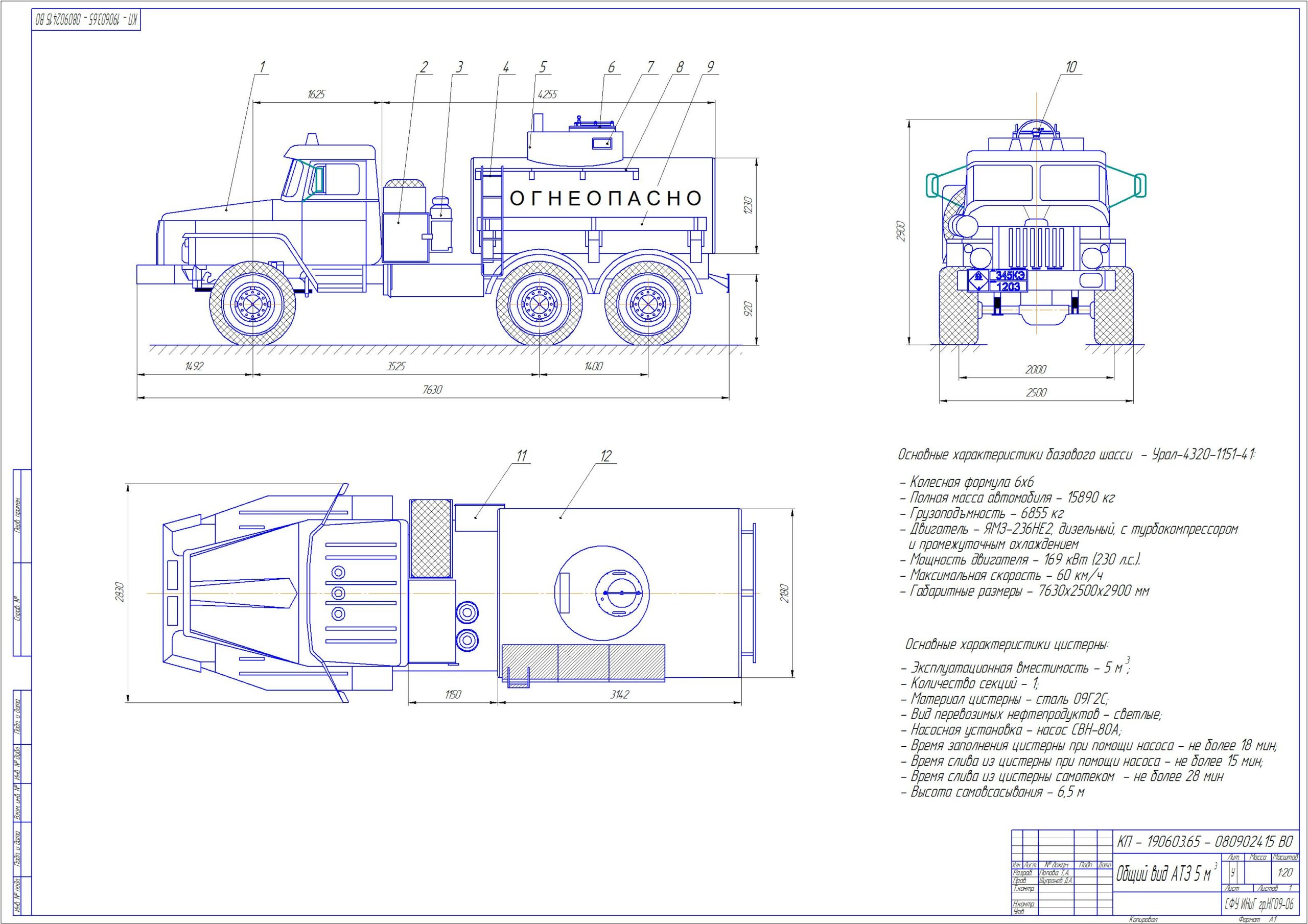 Чертеж АЦ-6,5 на базе Урал 4320-1112-41