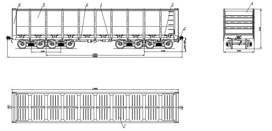 Чертеж Универсальный 8-осный полувагон