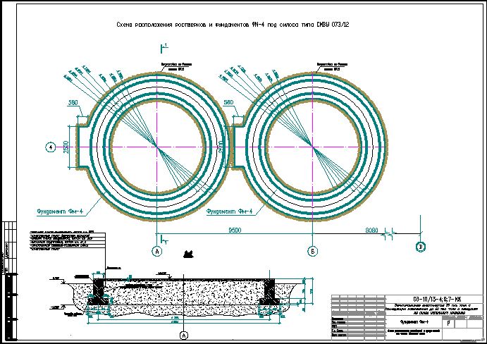 Чертеж Чертёж фундамета под силоса влажного зерна