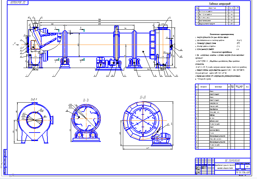 Чертеж Барабанная сушилка Wн=82,3% и температурой θ1=25°С