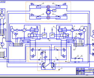 Чертеж Принципиальная схема судовой плунжерной гидравлической рулевой машины