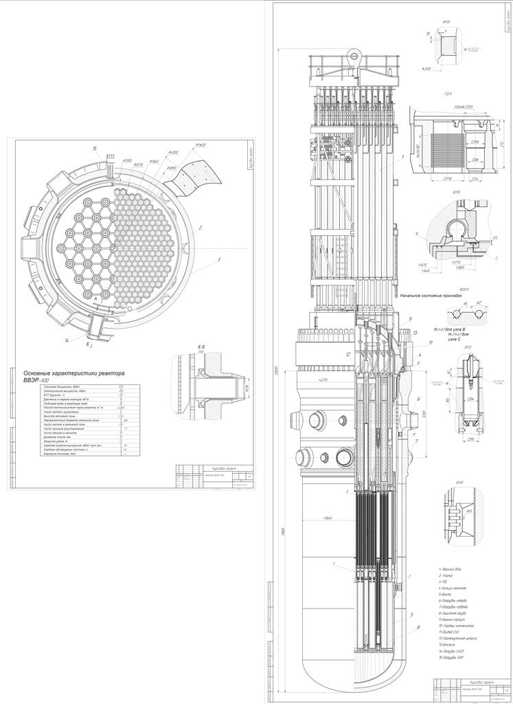Чертеж Чертеж реактора ВВЭР-500