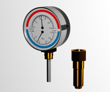 3D модель Термоманометр радиальный Росма ТМТБ 3 1 Р1 (0-150°С), (0-1 МПа) с погружной гильзой 1/2" L=46 мм