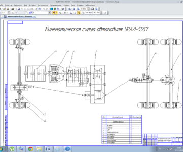 Чертеж Кинематическая схема коробки передач автомобиля Урал 5557