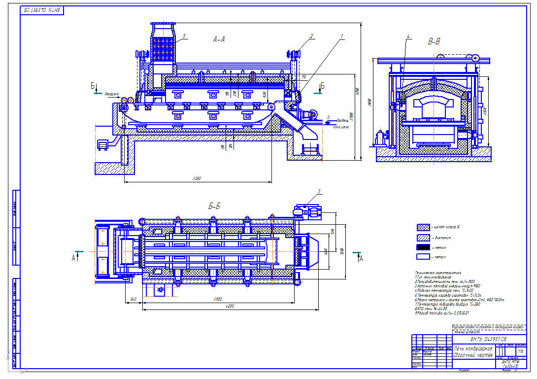 Чертеж Произвести расчет и спроектировать нагревательную печь и ее узел