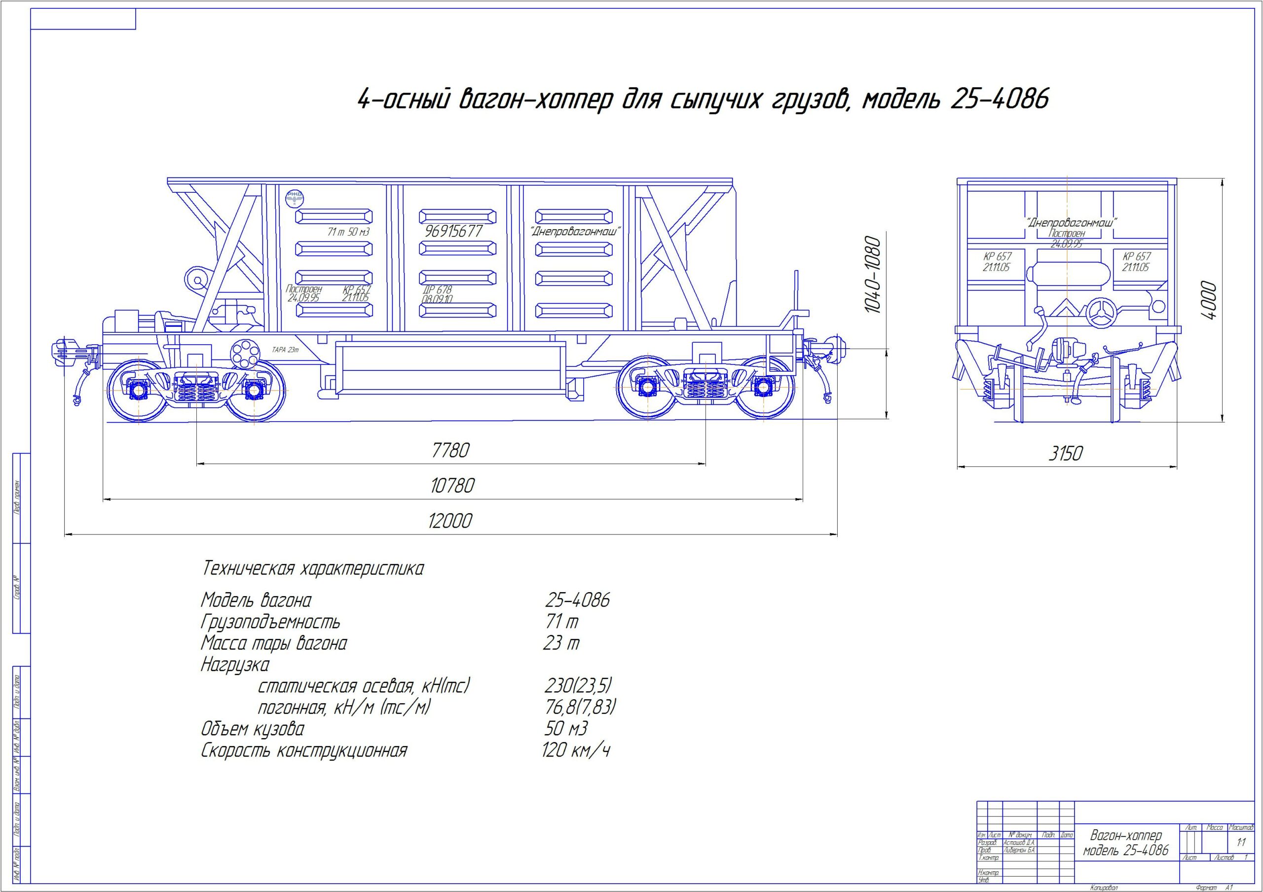 Чертеж Вагон-хоппер 25-4086