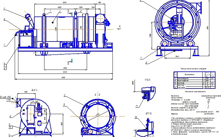 Чертеж Гранулятор Барабанный.Гранулирование минеральных удобрений