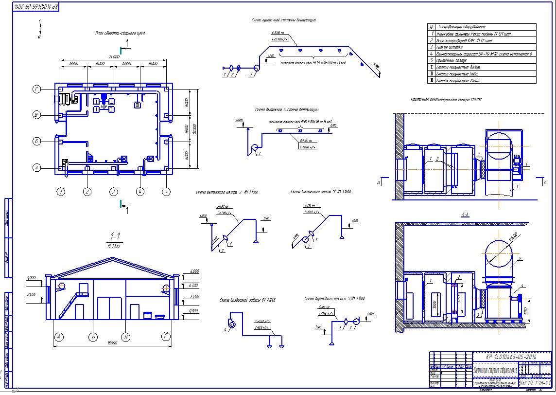 Чертеж Вентиляция сборочно-саврного цеха