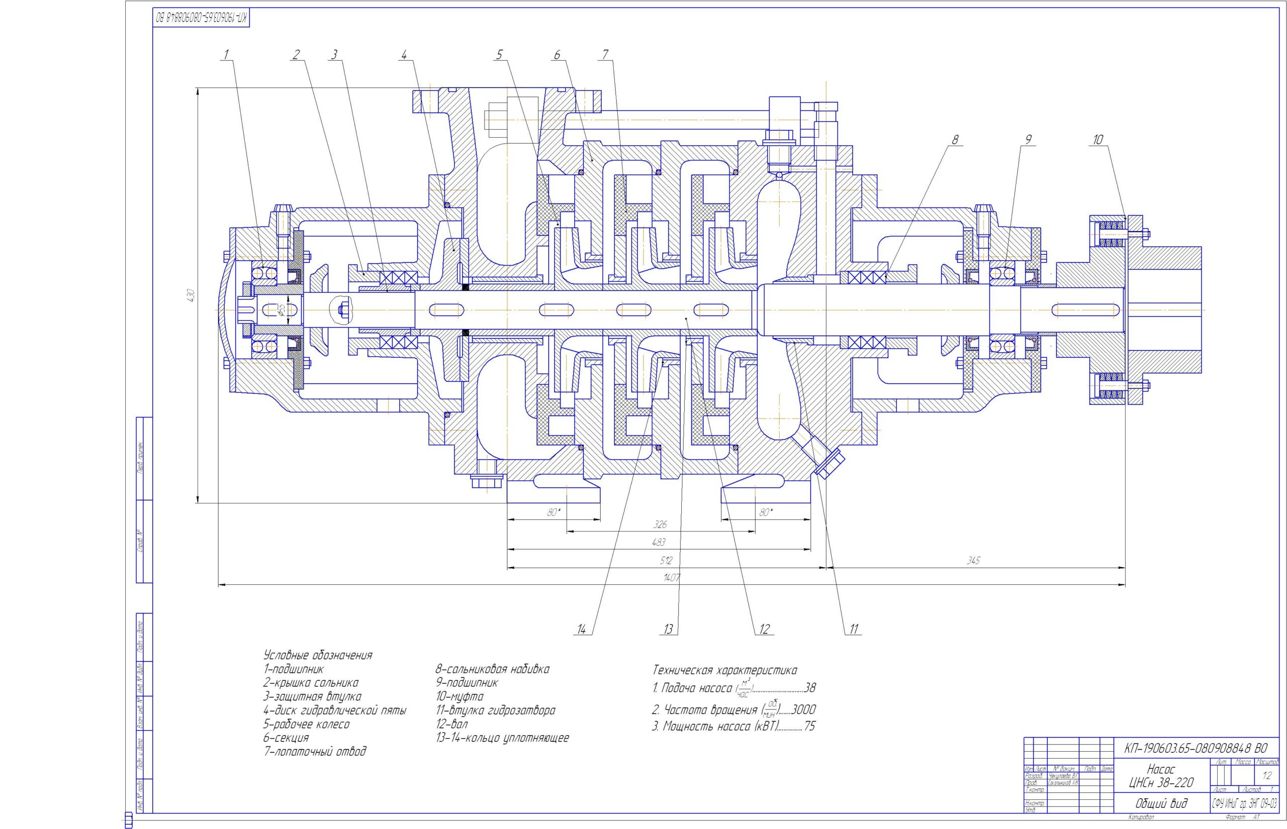 Чертеж Насос ЦНс 38-220