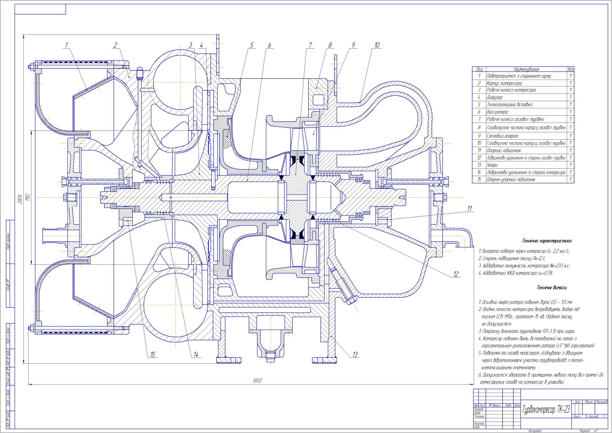 Чертеж Турбокомпрессор ТК-23 судна типа «Оммах»
