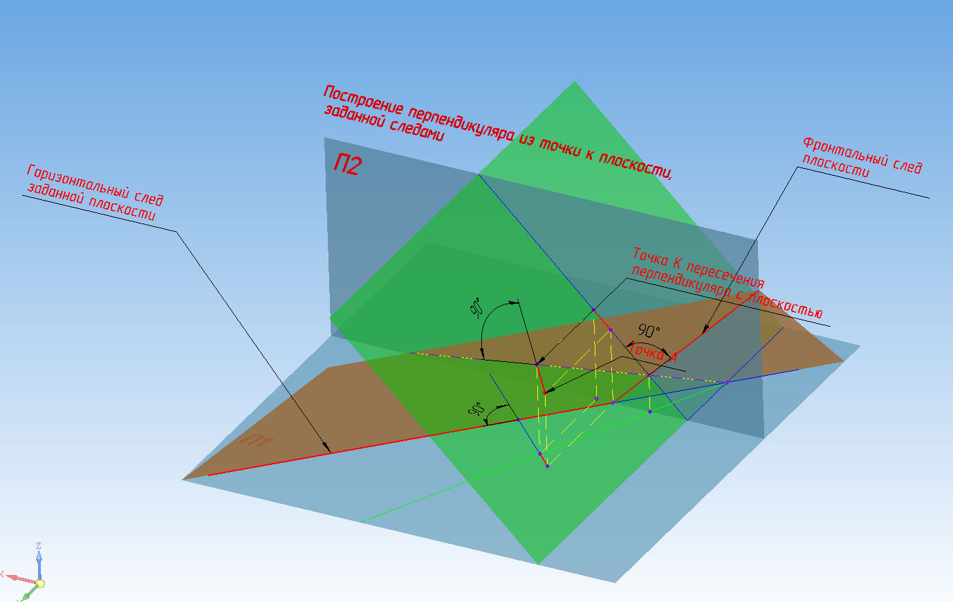 3D модель Построение перпендикуляра к плоскости. Наглядное пособие.