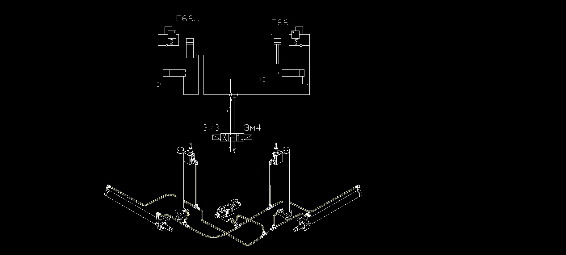 Чертеж Гидросхема последовательного срабатывания гидроцилиндров
