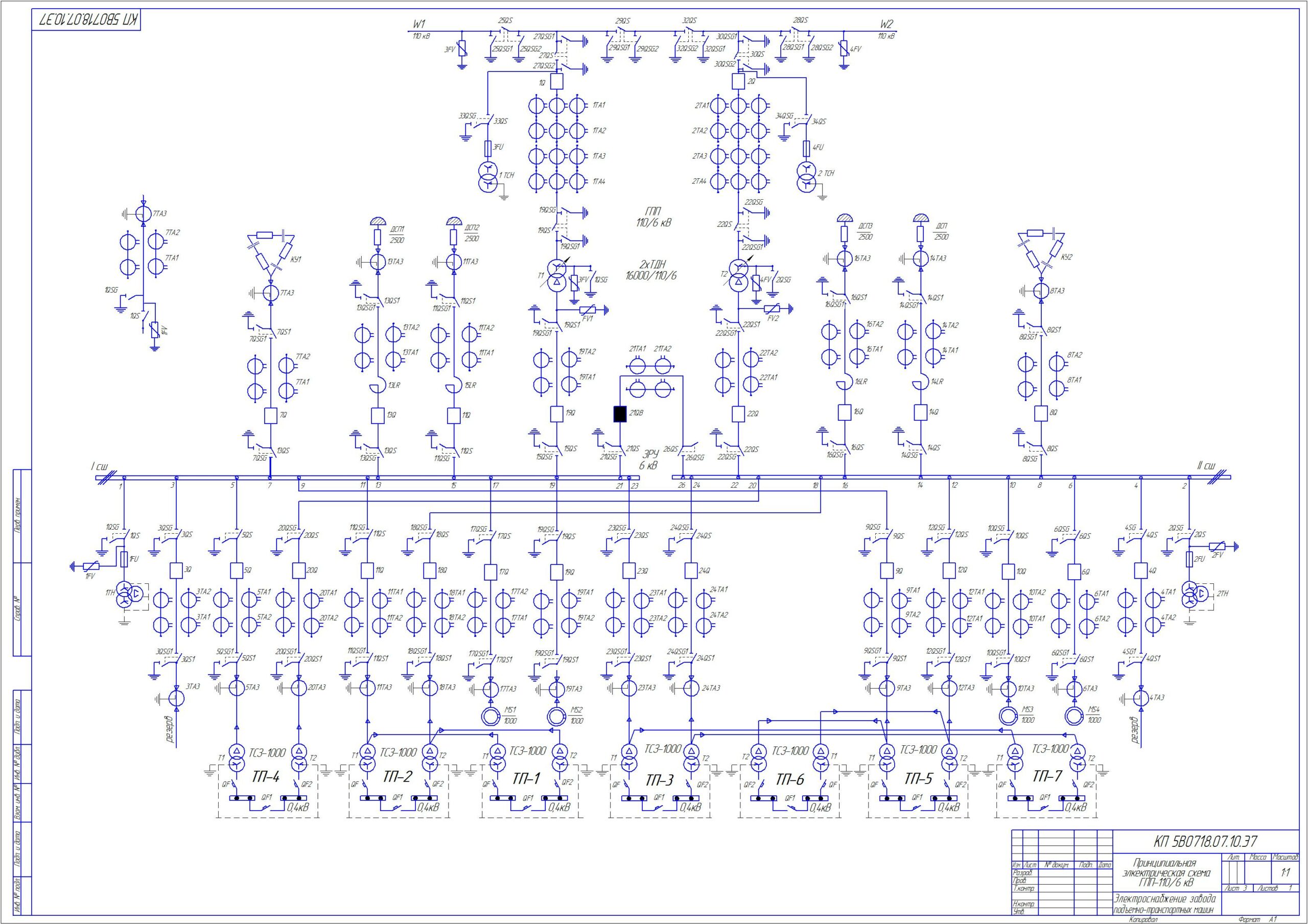 Чертеж Электроснабжение завода подъмно-транспортных машин