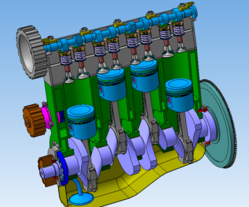 3D модель 4-х цилиндровый двигатель внутреннего сгорания