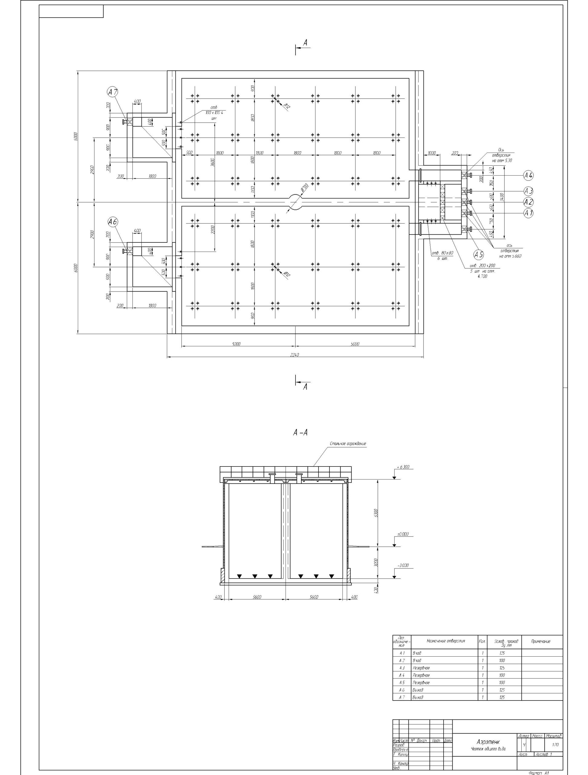 Чертеж Аэротенк - резервуар для очистки сточных вод