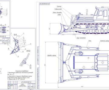 Чертеж Бульдозер Т-180 с поворотным отвалом