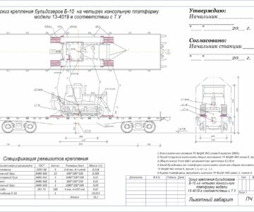 Чертеж Увязка бульдозера Б-10 на ж/д платформу 13-4019