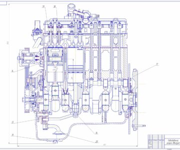 Чертеж Продольный разрез двигателя Д-245