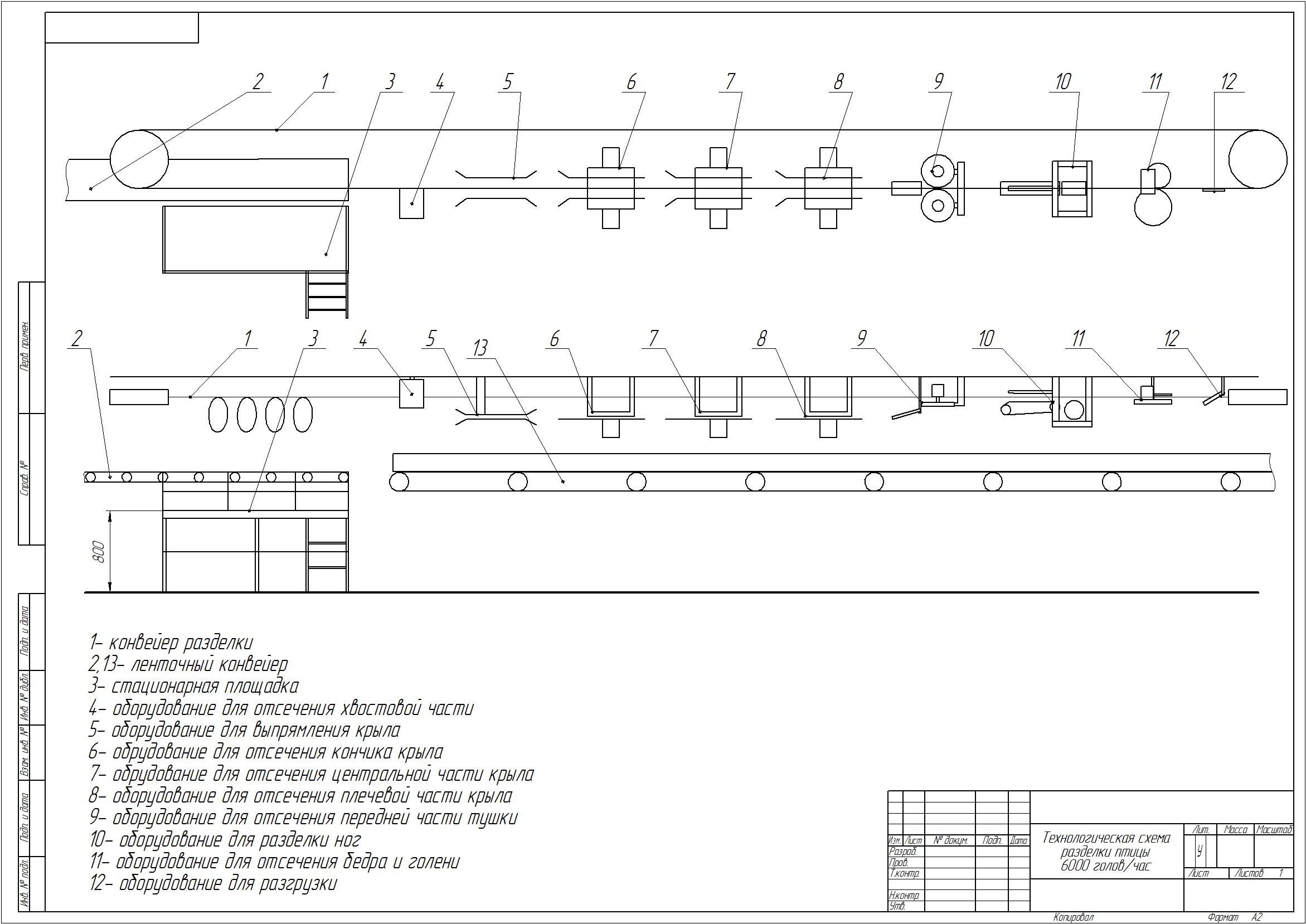 Чертеж Технологическая линия разделки птицы мощностью 6000 голов/час