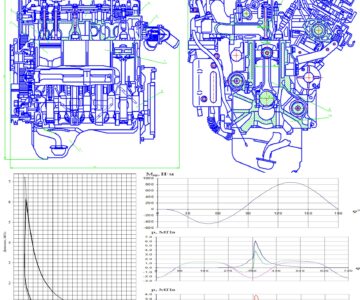 Чертеж Полный расчет и чертежи двигателя SAAB с уравновешивающими валами