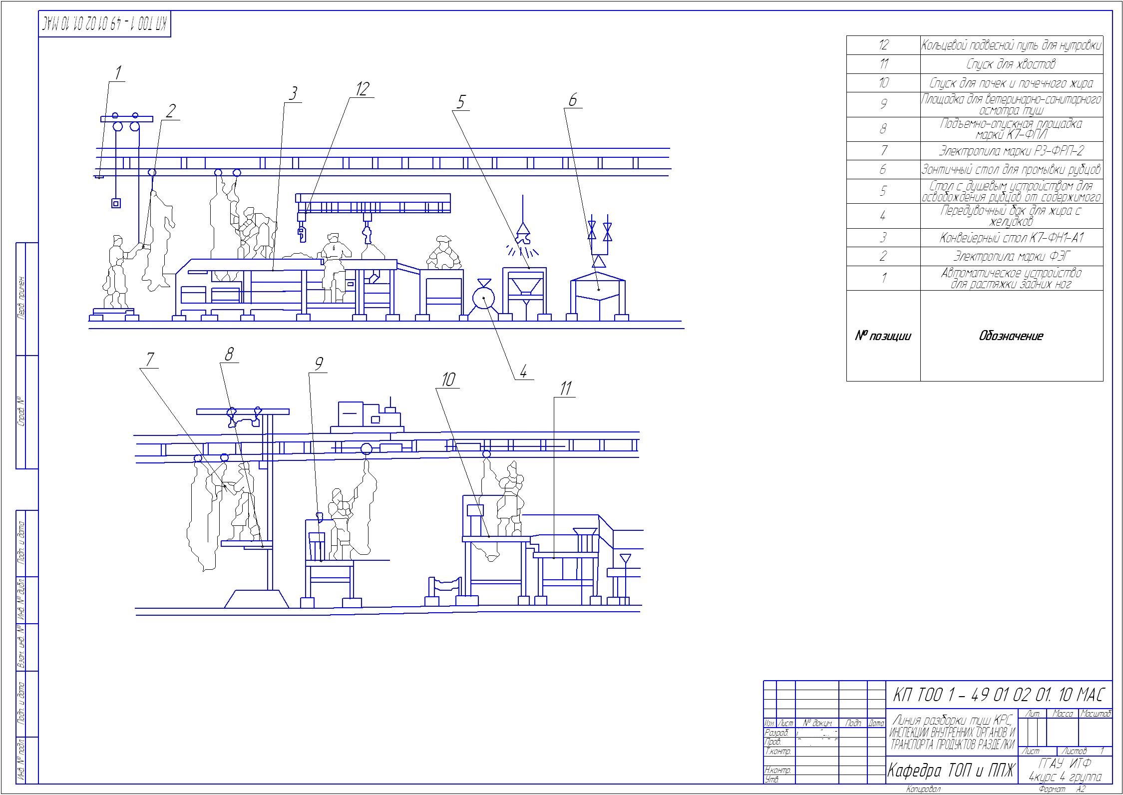 Чертеж Проект поточной линии разборки туш крупного рогатого скота, инспекции внутренних органов и транспорта продуктов разделки