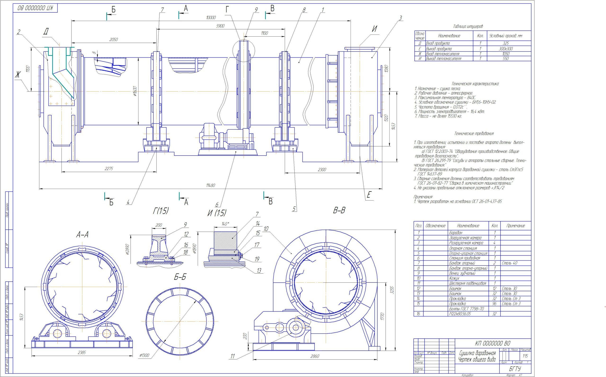 Чертеж Барабанная сушилка - сушка песка