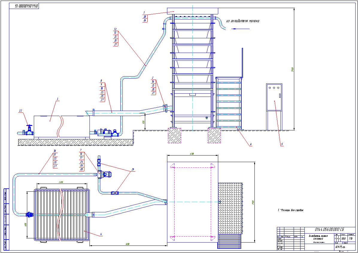 Чертеж Разработка сезонного охладителя молока ОМС-0,5