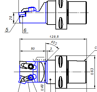 Чертеж Резец с двумя СМП
