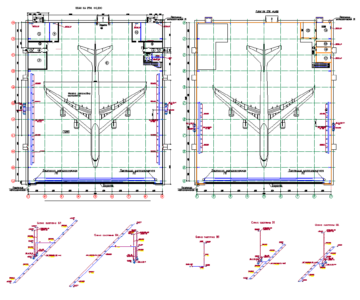 Чертеж Отопление и вентиляция ангара для хранения самолета Boeing-757-200.