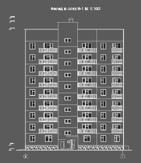 Чертеж Курсовая работа по архитектуре по теме: "Девятиэтажное жилое здание"