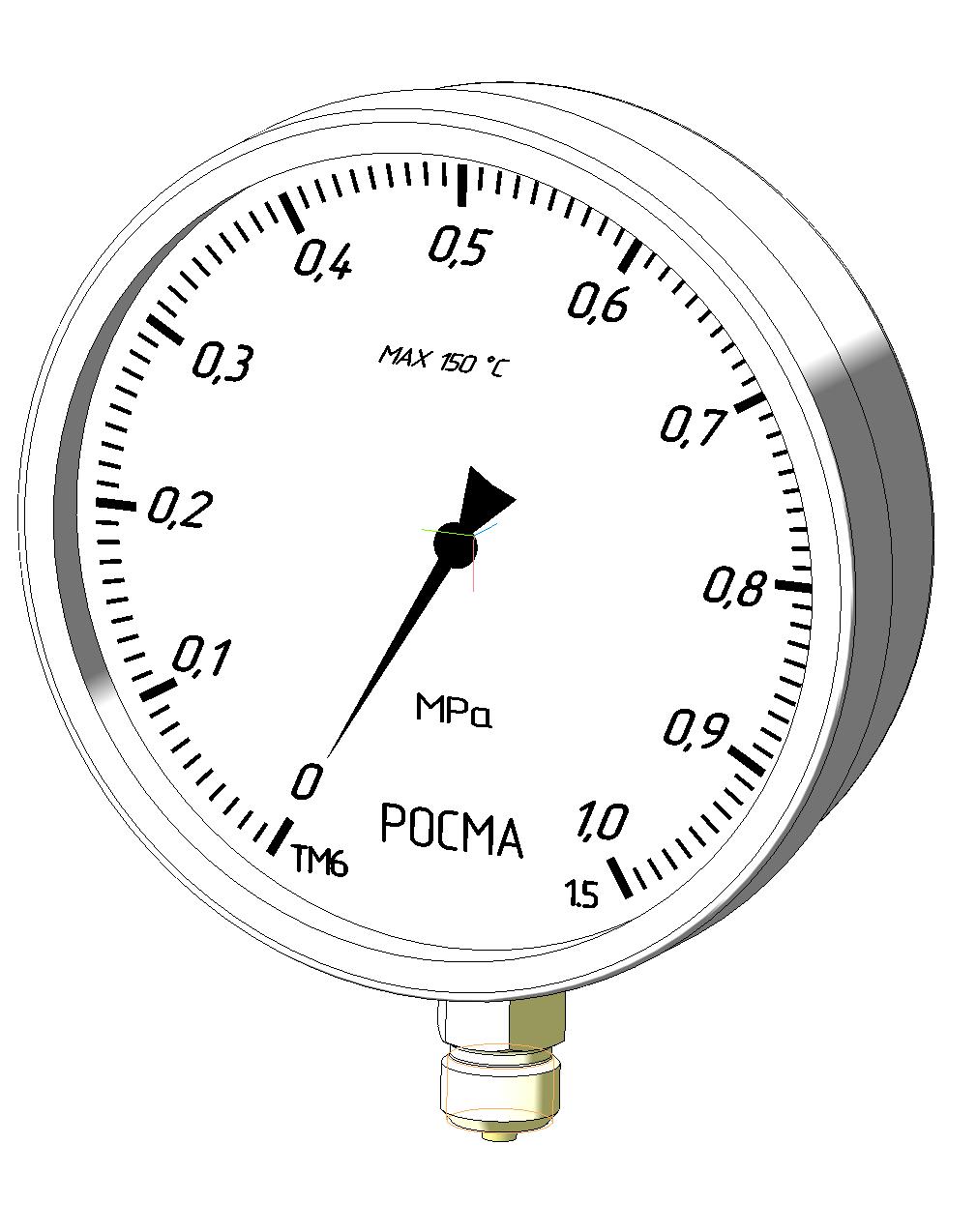 3D модель Манометр показывающий ТМ-621Р.00 (0-0,6 МПа); G1/2; 150 град.С; 1,5