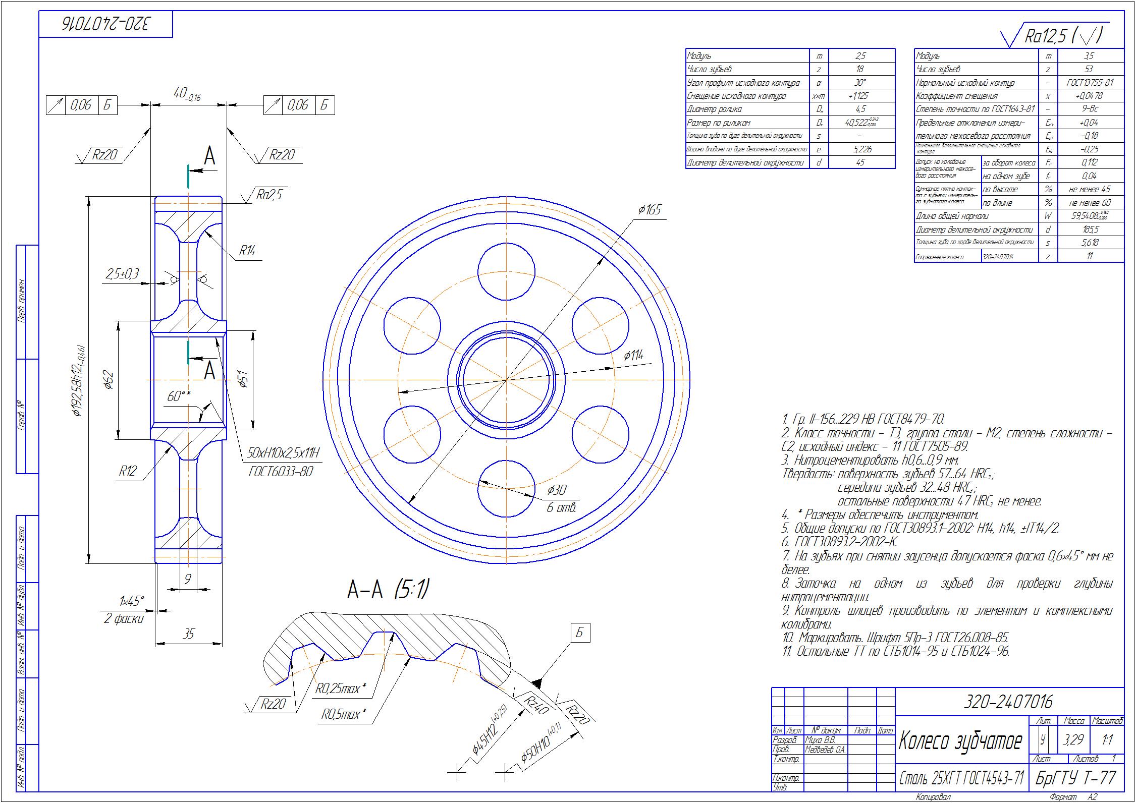 Чертеж Курсовой проект на тему «Технологический процесс изготовления детали колесо зубчатое 320-2407016»