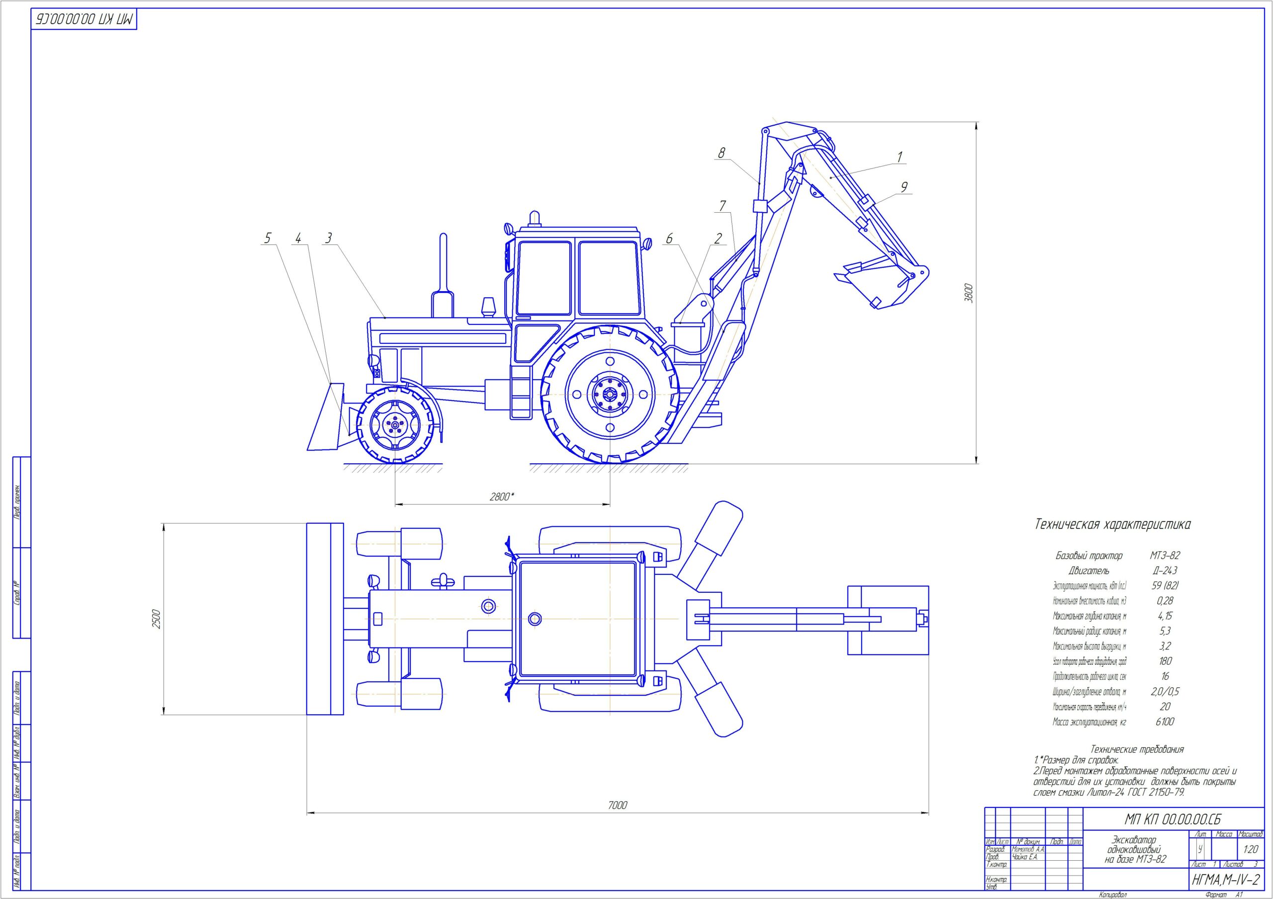 Чертеж Проектирование одноковшового экскаватора на базе трактора МТЗ-82