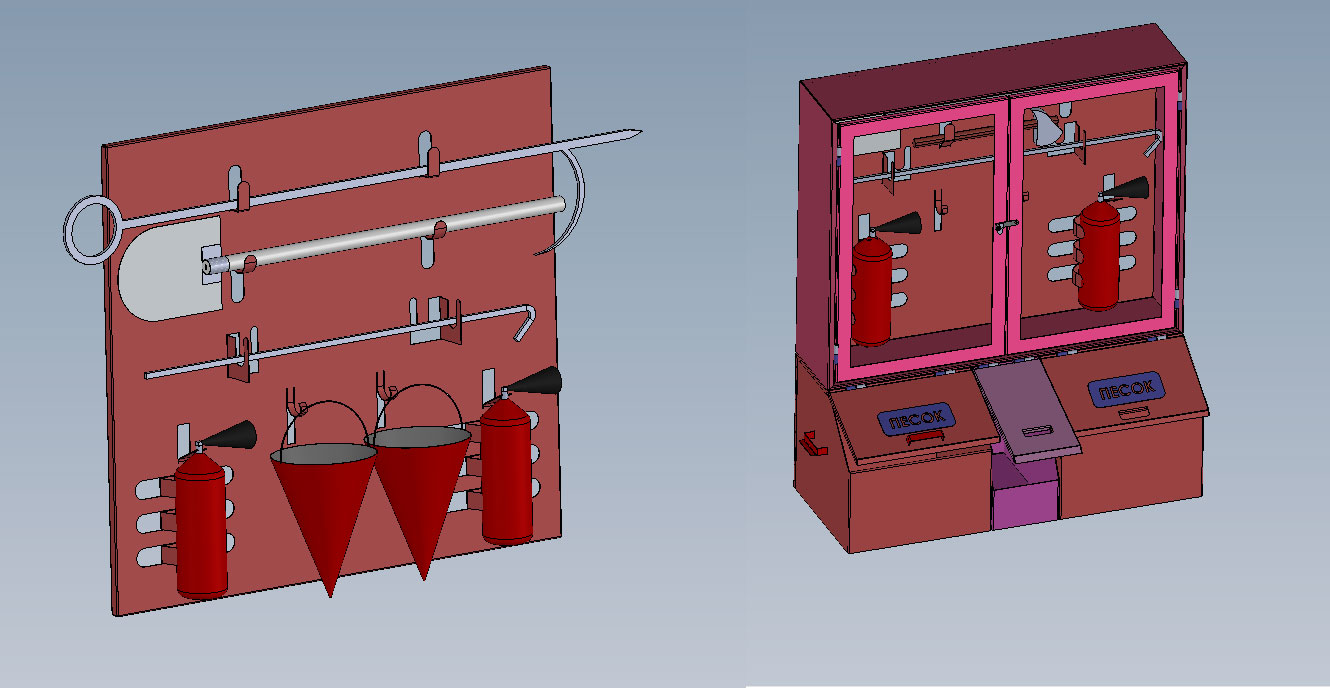 3D модель Пожарный щит с емкостями для песка и рукава