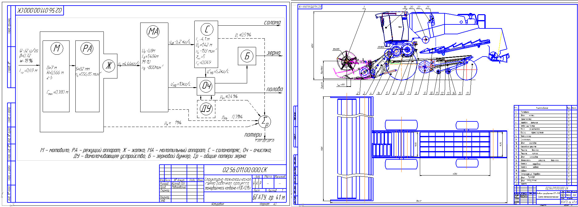 Чертеж Определение параметров зерноуборочного комбайна КЗС-1218