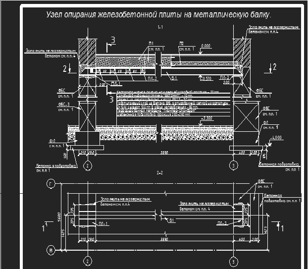 Чертеж Узел опирания металлической балки