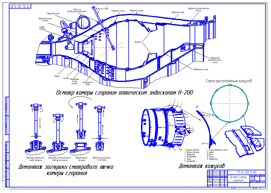 Чертеж Осмотр камеры сгорания двигателя НК-16 СТ оптическим эндоскопом