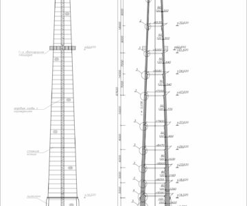 Чертеж Чертёж кирпичной дымовой трубы высотой 97 м
