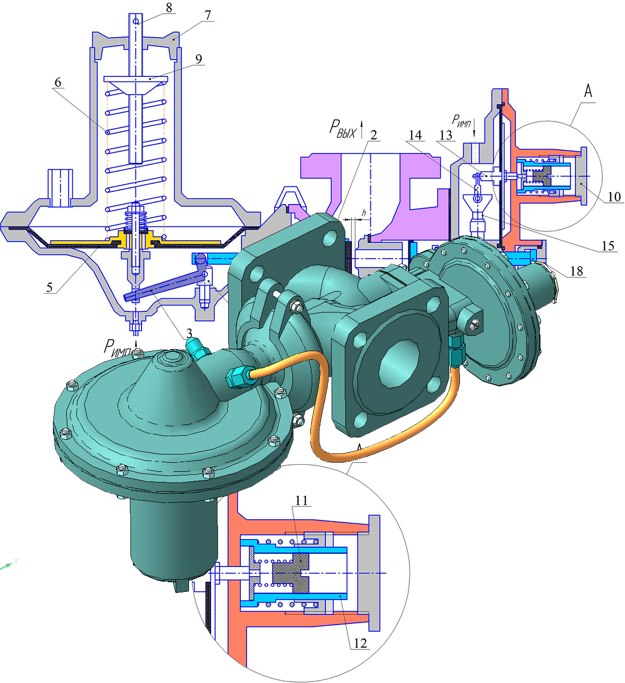 3D модель Регулятор давления газа РДНК-400 (схема и 3d модель)