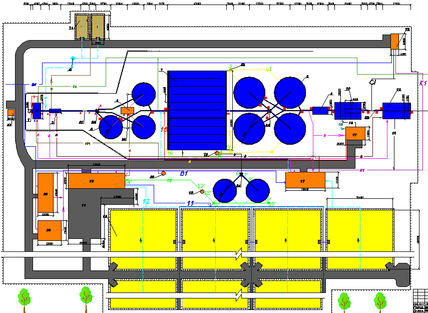 Чертеж Канализационные очистные сооружения производительностью 25 тыс.м3/сут.