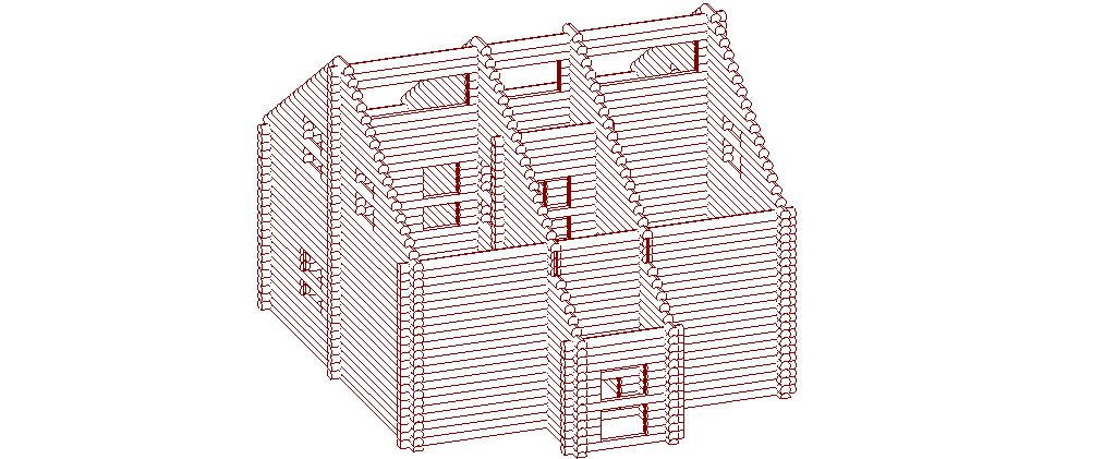 3D модель дом из оцилиндрованного бревна 22 диаметра размер 8 на 8