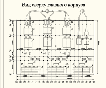 Чертеж Компоновка главного корпуса и поперечный разрез ТЭЦ