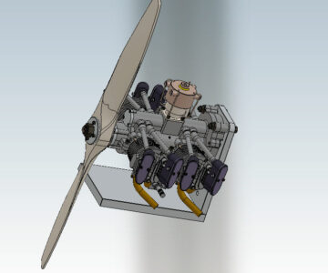 3D модель 4-х цилиндровый авиадвигатель, авиастроение, двигатель внутреннего сгорания