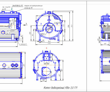 Чертеж Котел водогрейный жаротрубный КВа